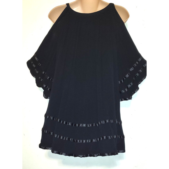 Witchy Black Boho Top M Whimsigoth Fairy Grunge Swingy Cold Shoulder Romantic - Picture 7 of 11